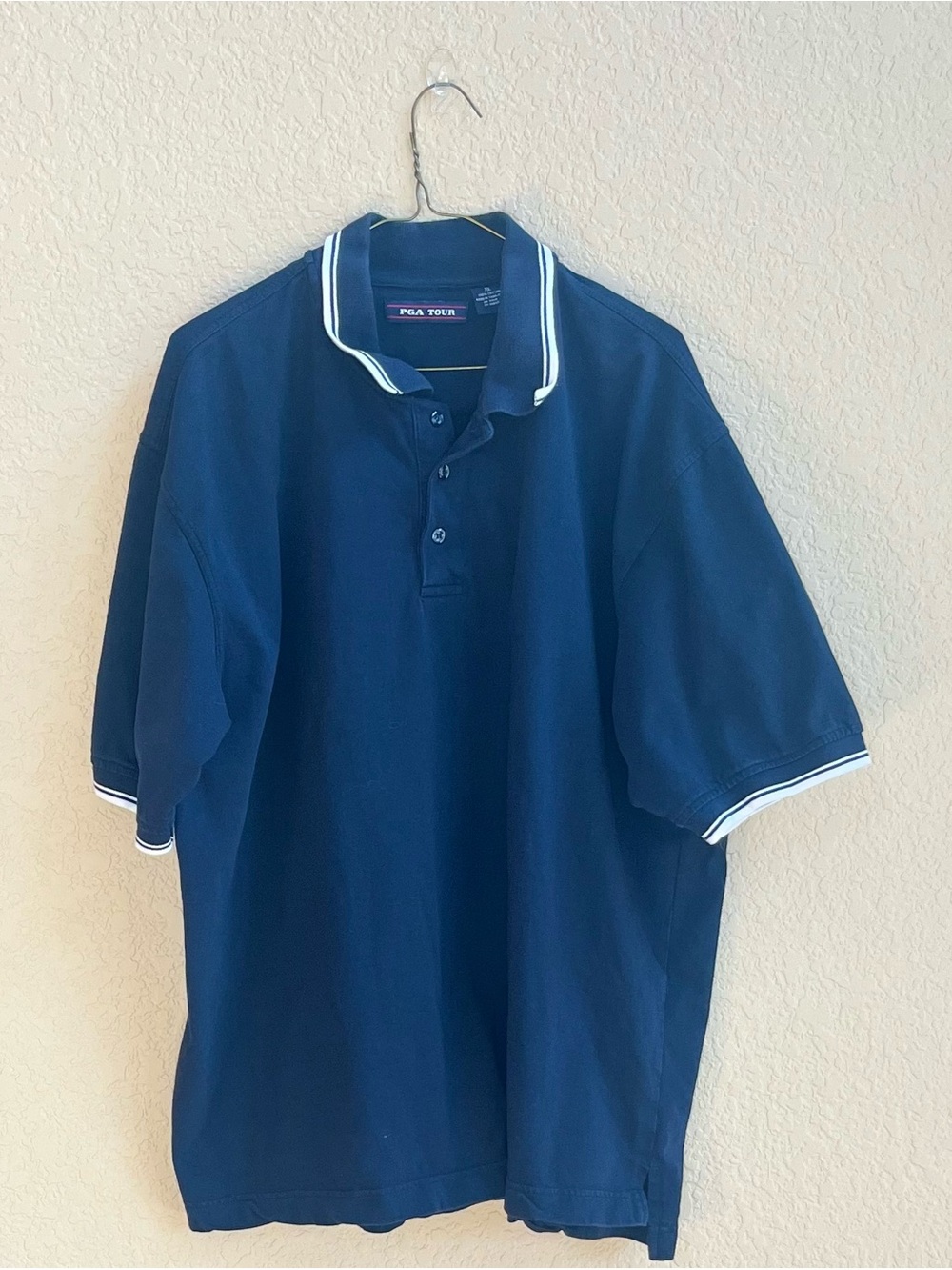 PGA TOUR Navy Polo with White Contrast Trim